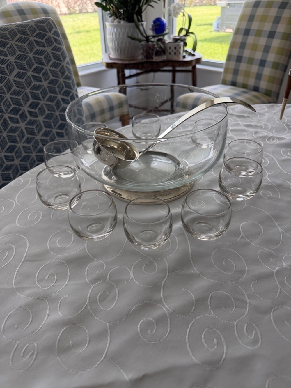 Vintage Glass and Quadrupke Silverplate Punch Set.